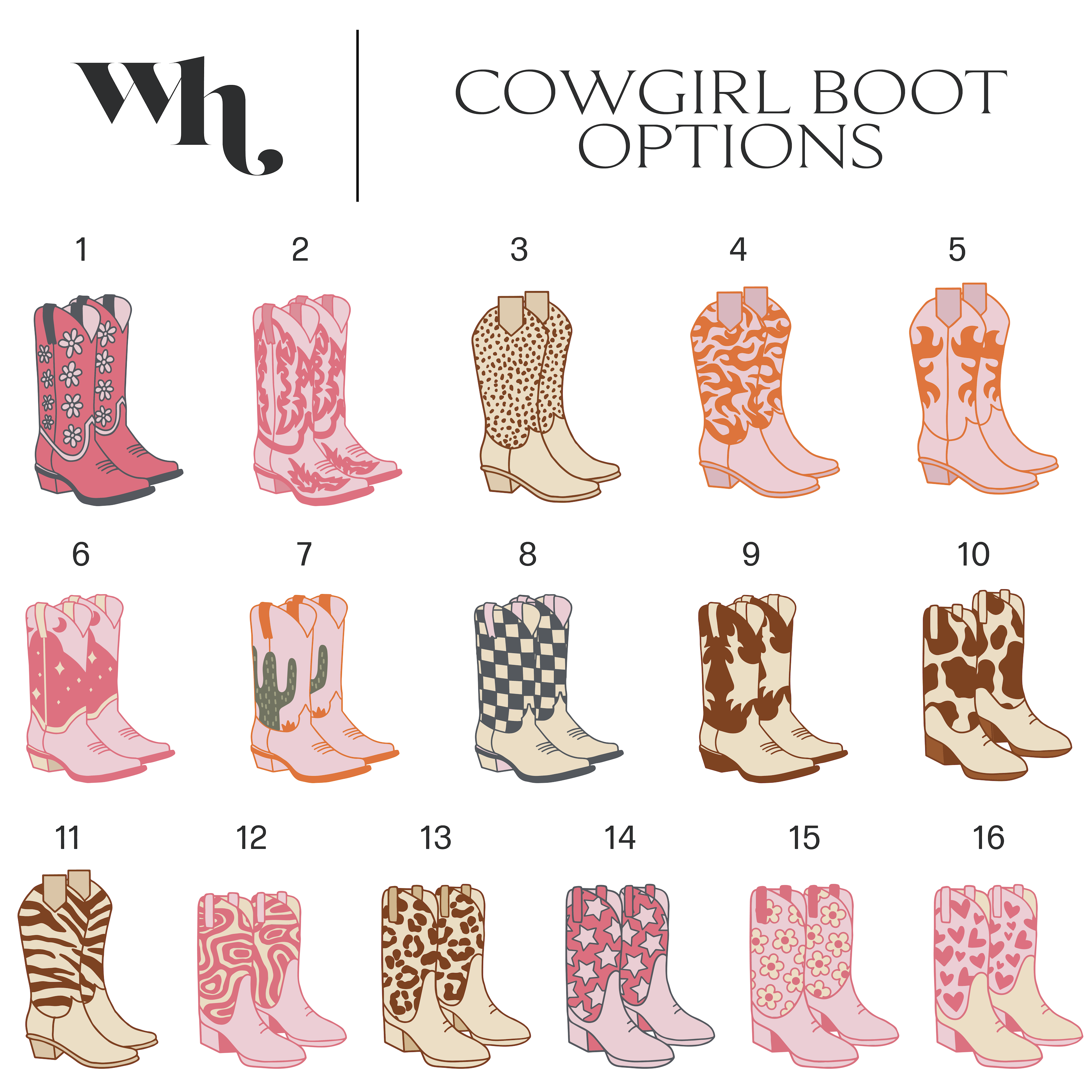 cowboy boots graphic options for bachelorette koozies