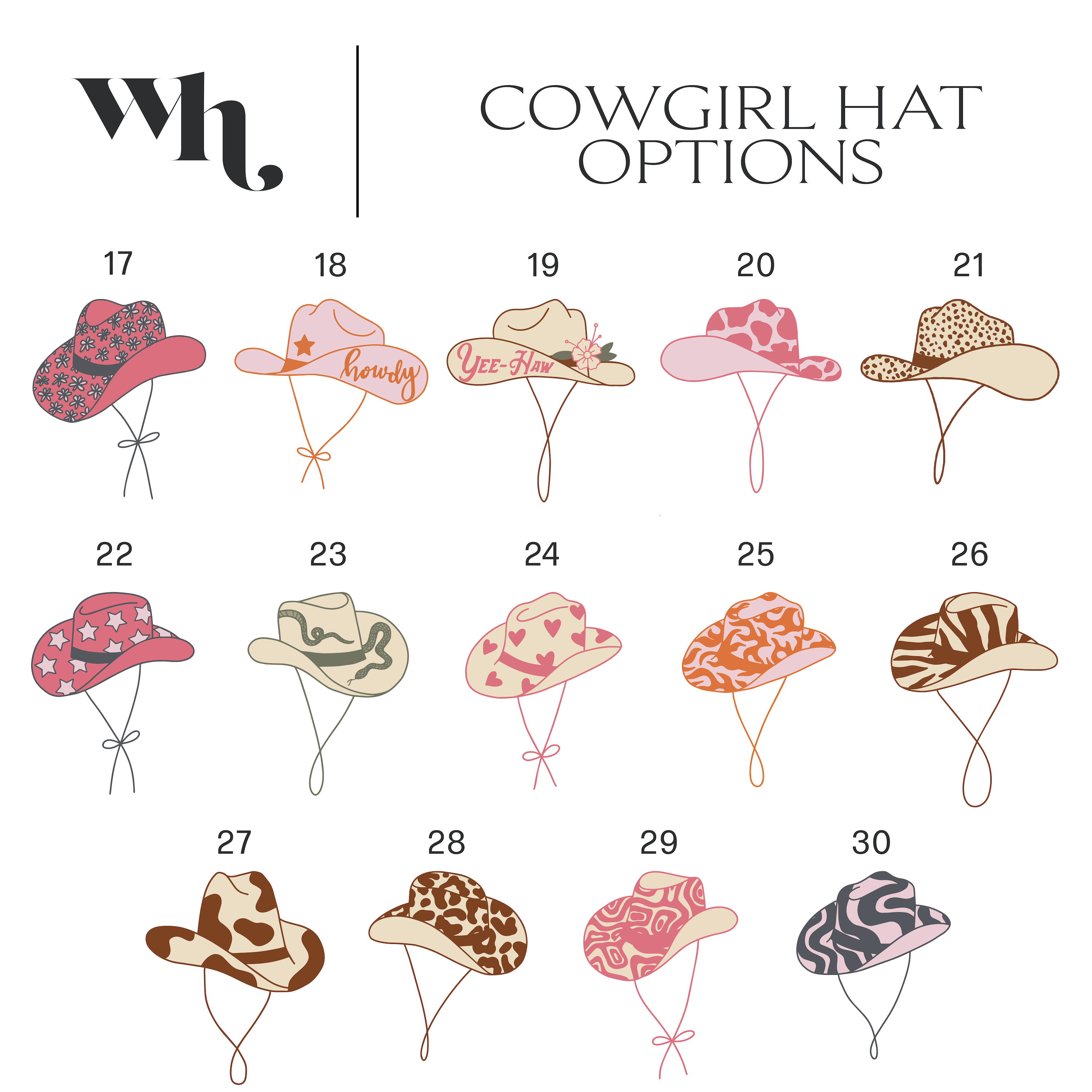 cowgirl hat graphic options for bachelorette koozies