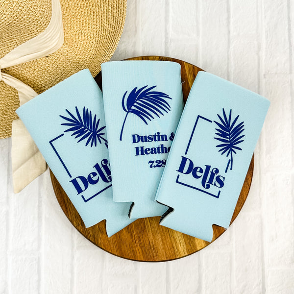 Palm tree slim can drink holder koozie – Sending You Aloha