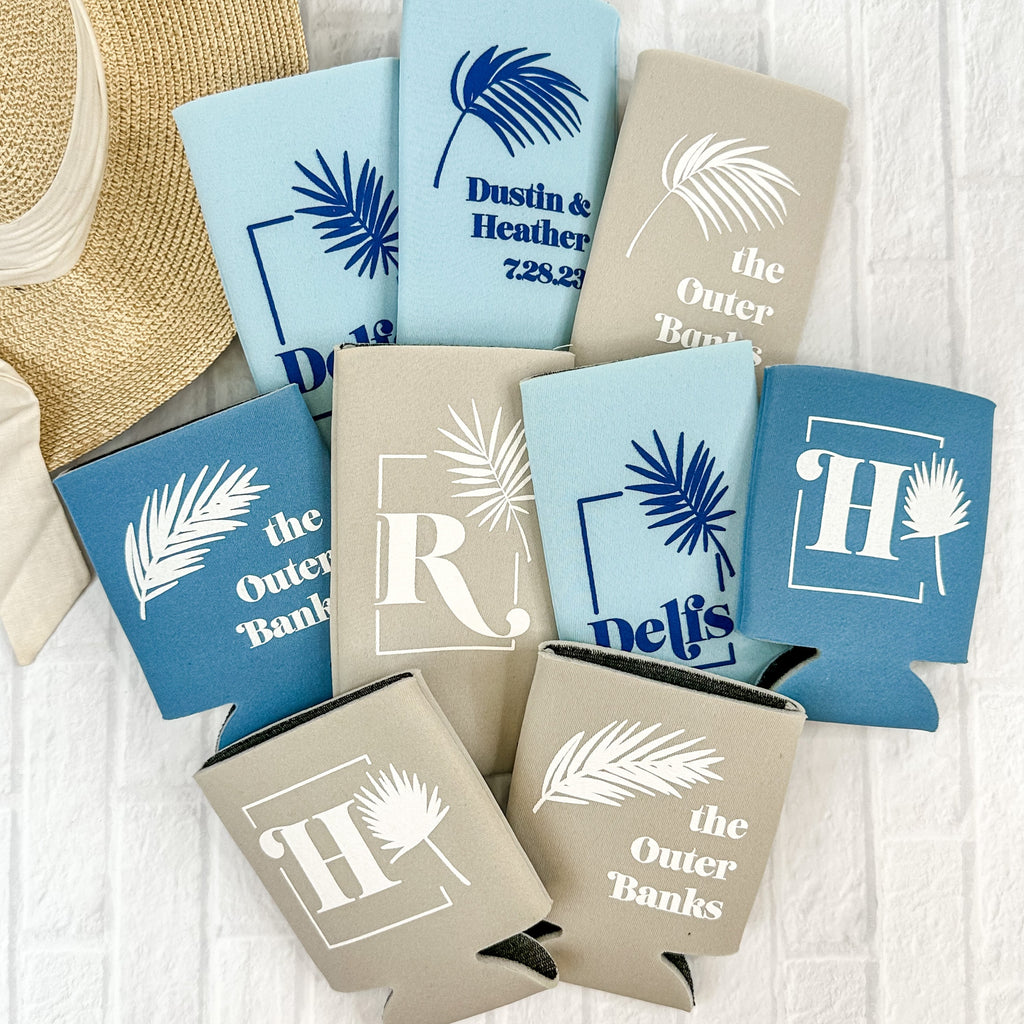 Wedding Can Coolers, Slim | Tropical Palm