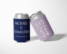 minimalistic can cooler koozie, navy and lavender
