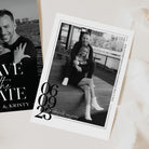 black and white save the date with photo
