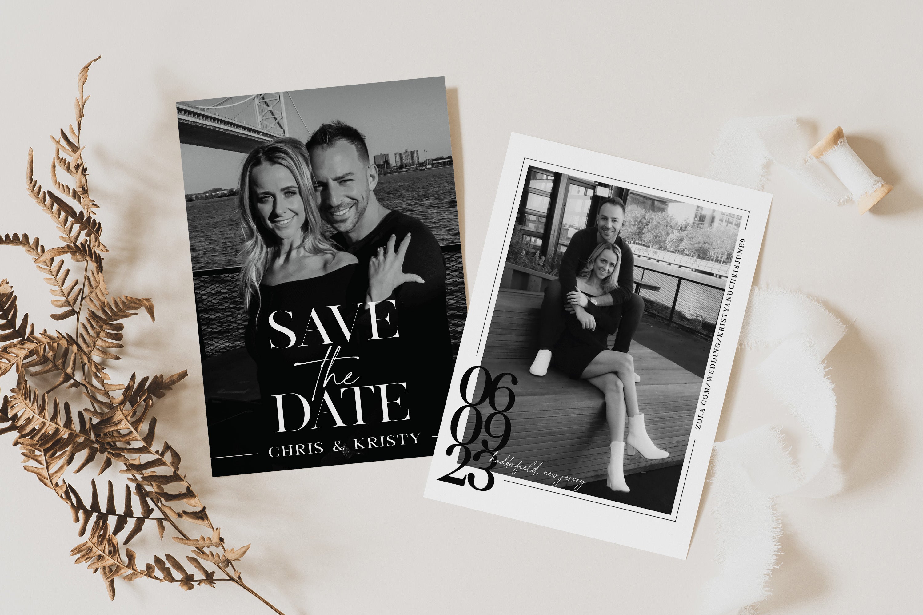 black and white save the date with photo