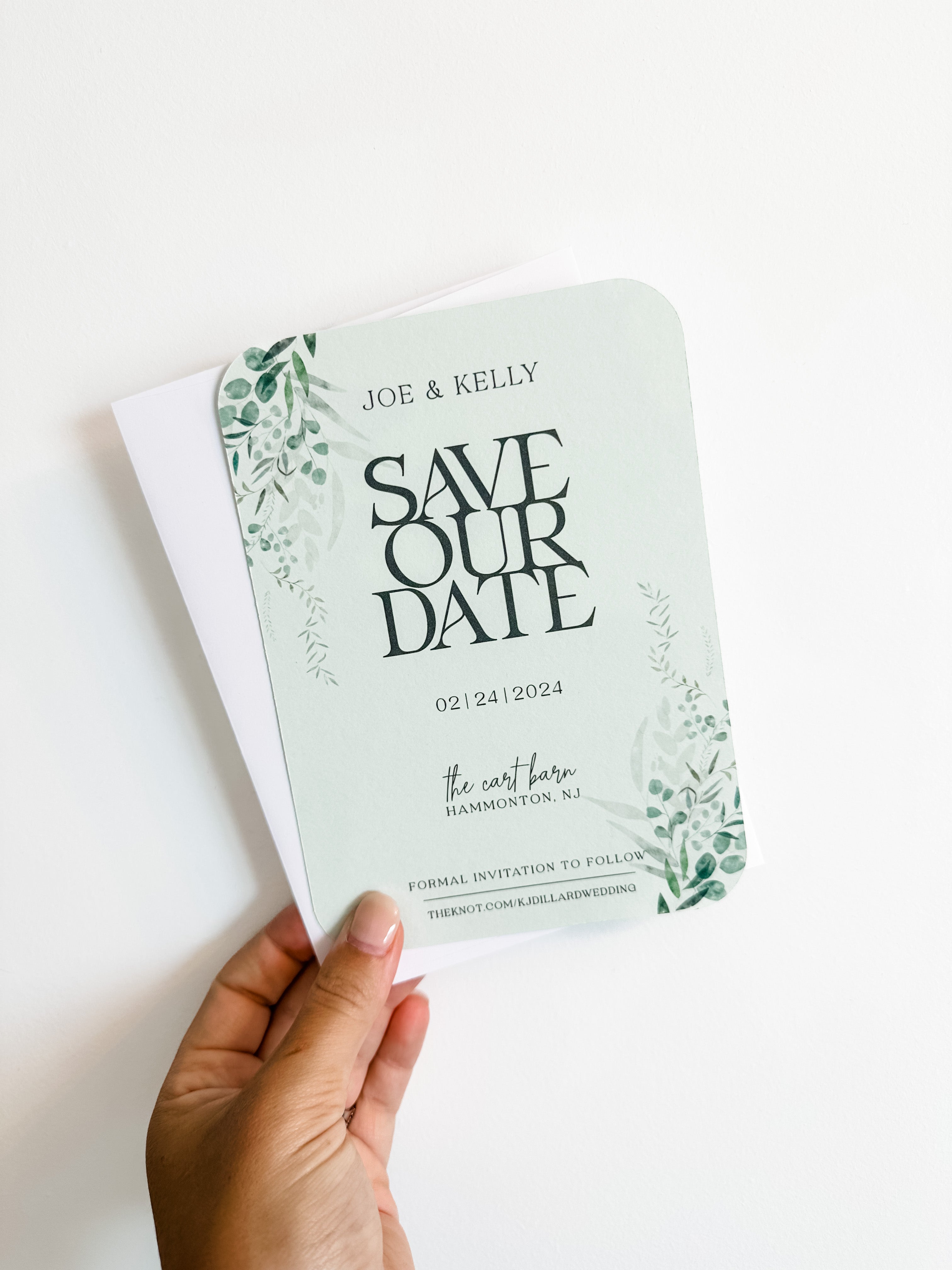 floral wedding save the dates with rounded corners