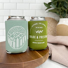 Mountain destination wedding can coolers in colors willow green and olive
