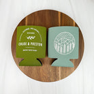 Mountain destination wedding can coolers in colors olive and willow green