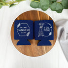 Pet drawing custom wedding can coolers in the color of navy blue