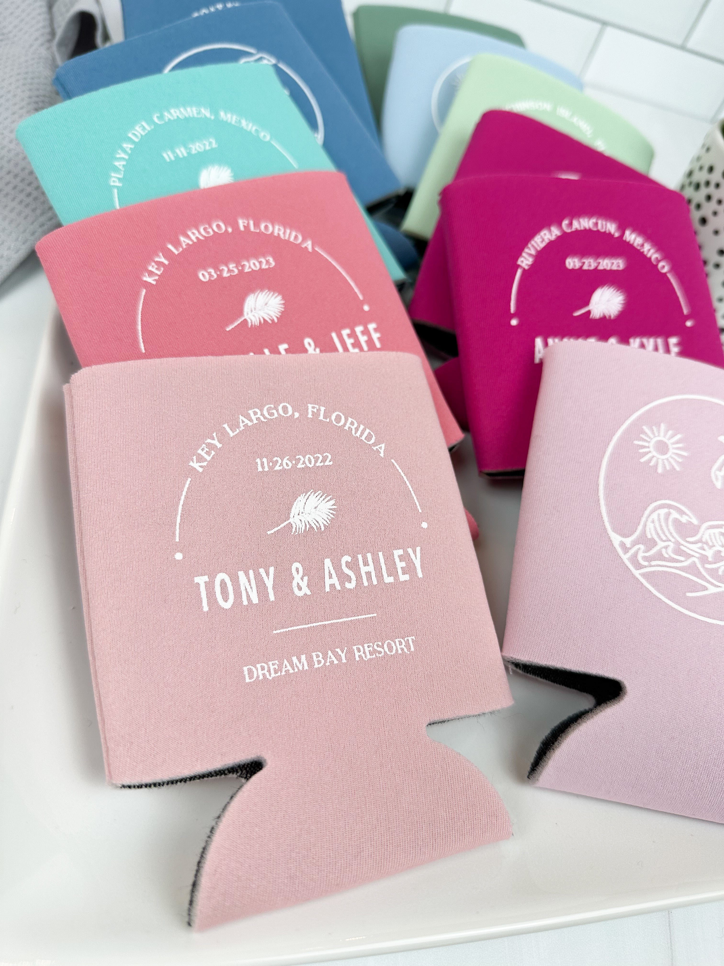 Smitten Custom Wedding Can Coolers with Couple's Names