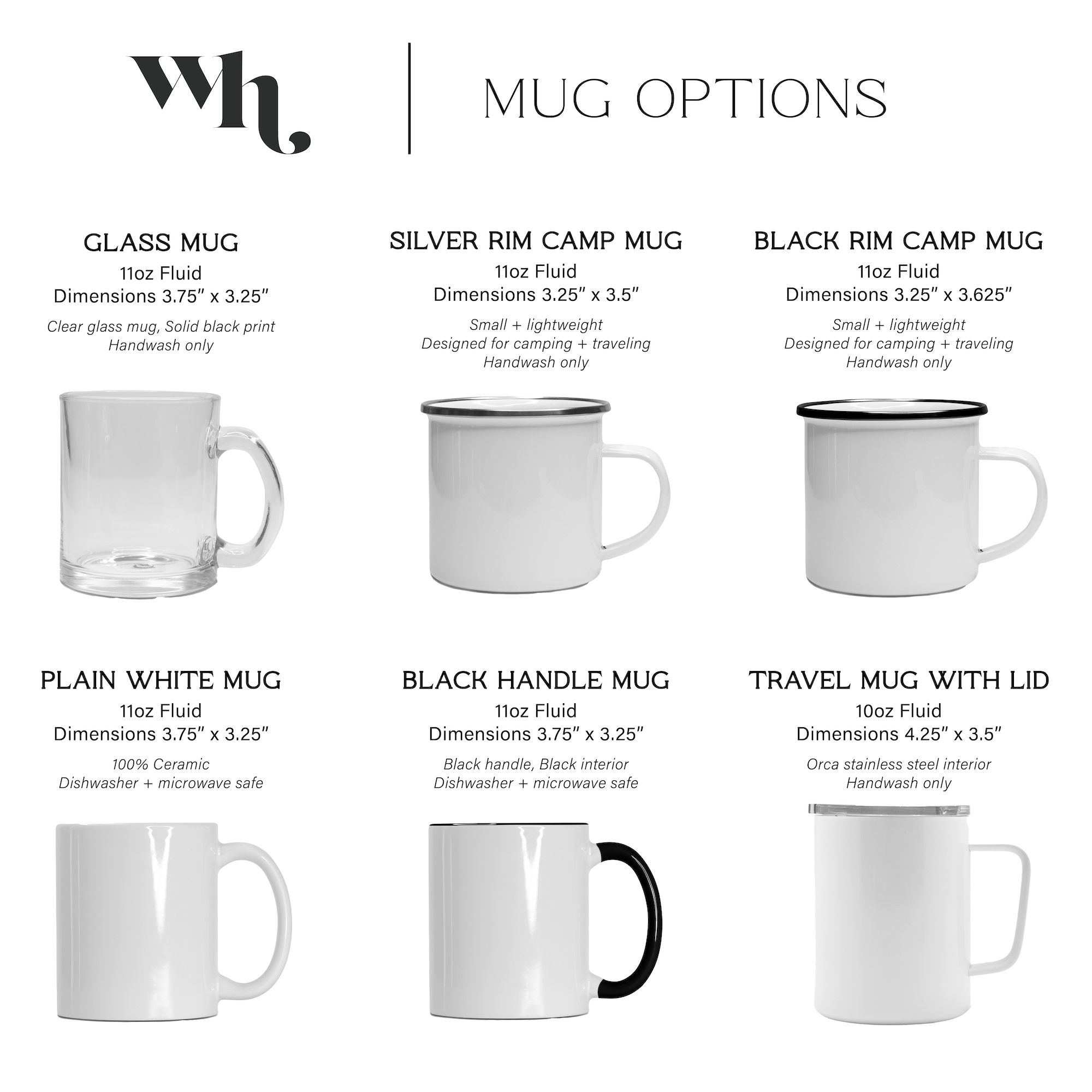 different variations of mugs